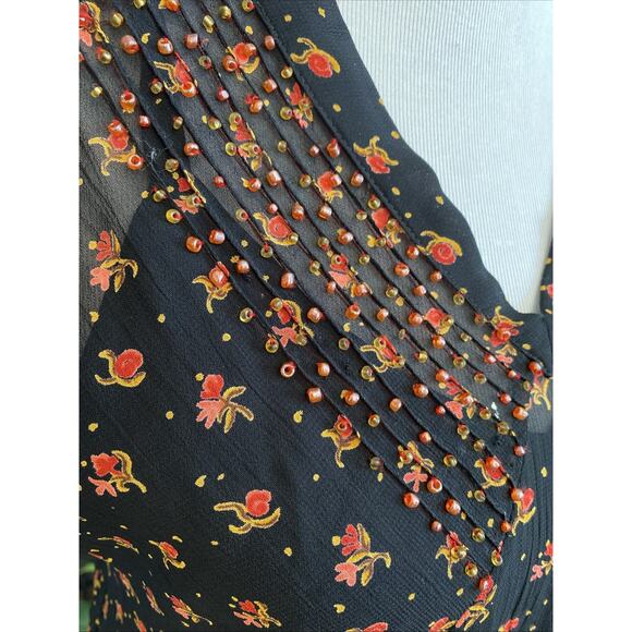VTG 90s Y2k April Cornell S Rayon Floral Prairie Babydoll Slip Dress Sheer Beads - Picture 8 of 16